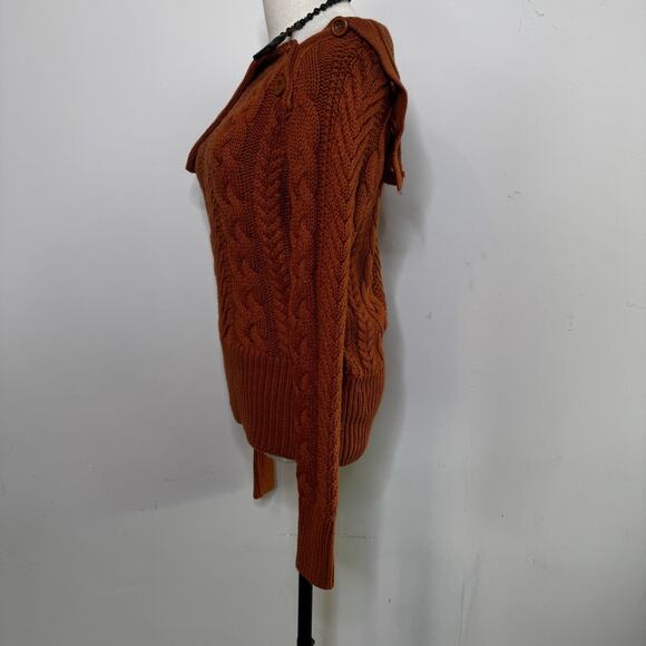 Vintage Y2K Rust Chunky Cable Knit Sweater Off The Shoulder Bardot Prep Cute S - Picture 6 of 7